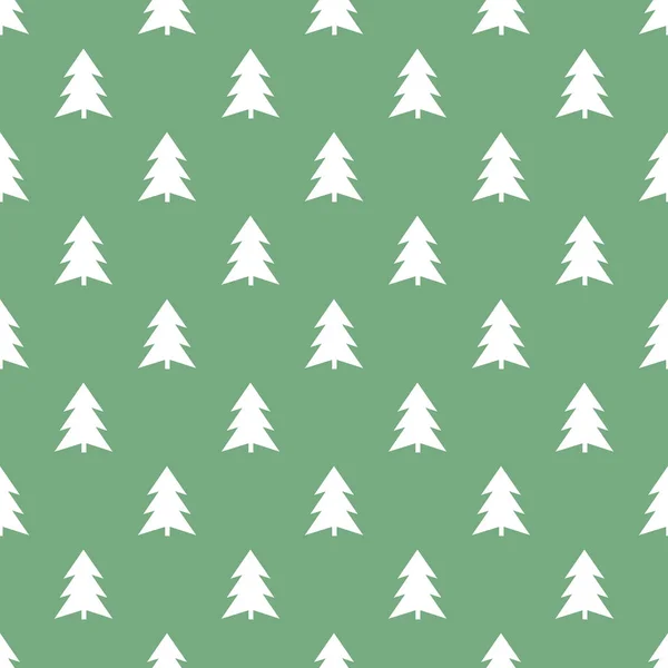 White Christmas Trees Green Background Seamless Pattern — Stock Vector