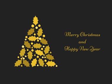 Altın Noel ağacı kartı. Vektör çizim.