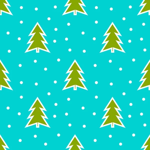 グリーンのクリスマス ツリーとクリスマスのパターンの青い背景の雪 — ストックベクタ