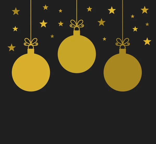 Gouden Kerstballen Zwarte Achtergrond Ontwerp Van Kerstkaart — Stockvector
