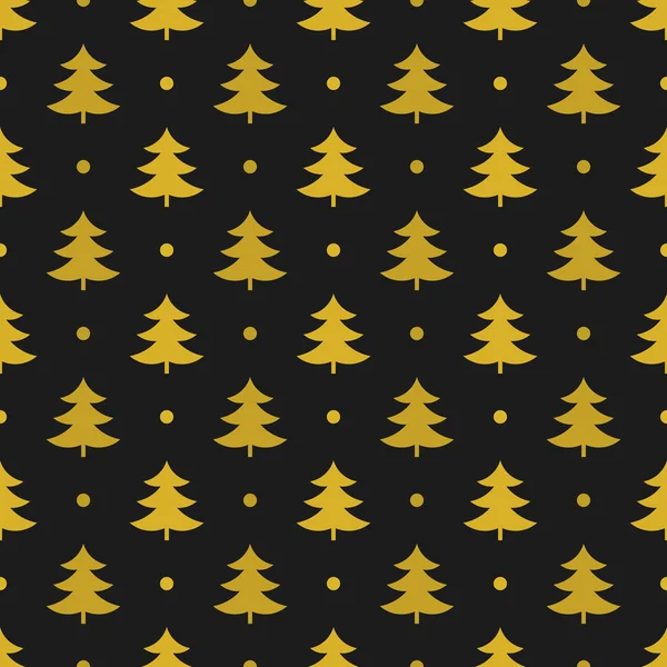 Gouden Kerst Bomen Patroon Zwarte Achtergrond Vectorillustratie — Stockvector