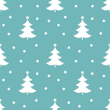 Mavi arka plan seamless modeli üzerinde beyaz Noel ağaçları.