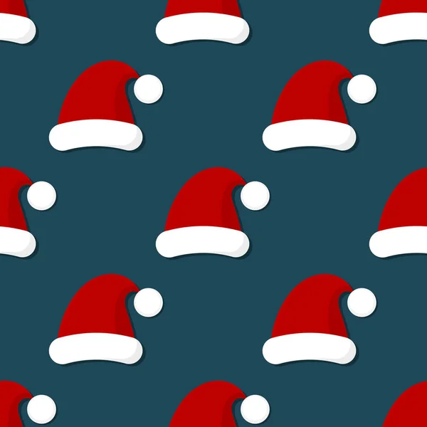 Sombreros Papá Noel Sobre Fondo Azul Patrón Ilustración Navidad — Vector de stock