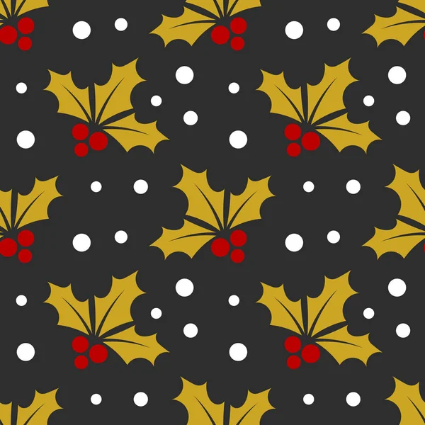 Christmas Gold Holly Berry Seamless Winter Pattern Vector Illustration — Stock Vector