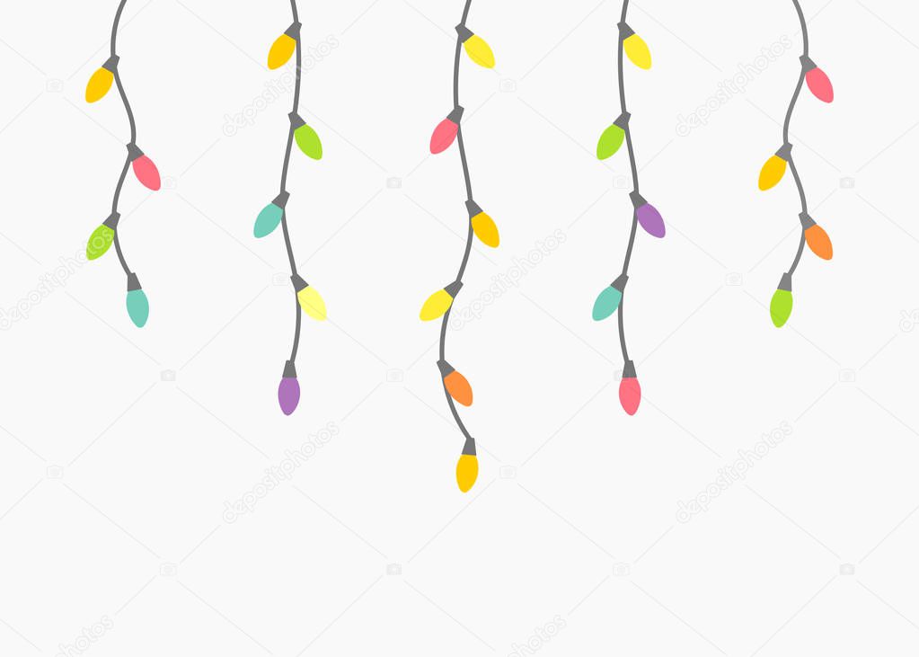 Christmas lights hanging strings holiday backgroud. Vector illustration