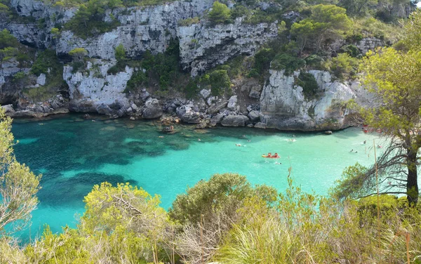 Eau Turquoise Dans Baie Cala Macarelleta Sur Île Minorque Espagne — Photo