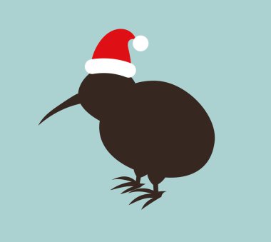 Noel Baba şapkası kivi kuş. Christmas illüstrasyon.