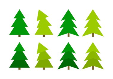 Yeşil Noel ağaçları Ladin simgeler koleksiyonu. Vektör çizim.