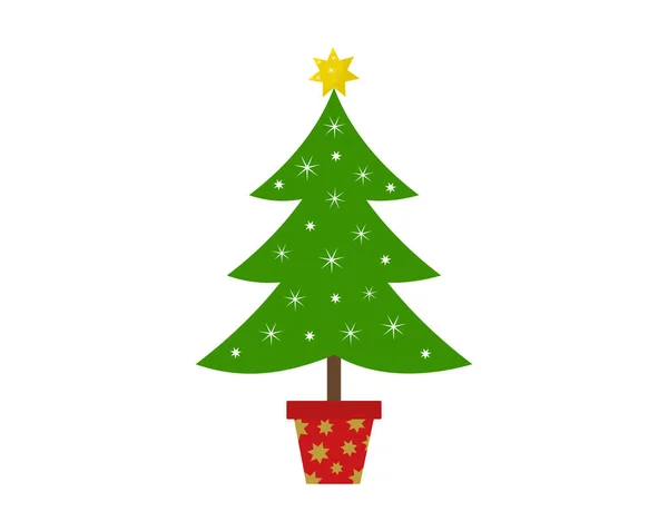 Decorated Evergreen Christmas Tree Pot Icon Vector Illustration — Stock Vector