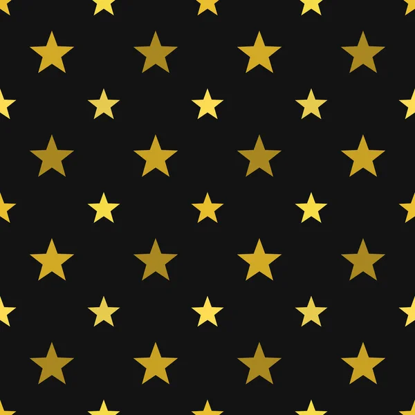 Gold Stars Black Background Seamless Pattern Vector Illustration — Stock Vector