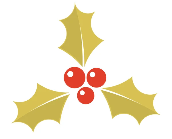 クリスマス工場ゴールド ホリー ベリー アイコン ベクトル図 — ストックベクタ
