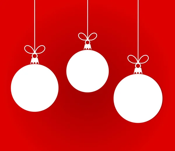 White Christmas Opknoping Van Kerstballen Rode Achtergrond Vectorillustratie — Stockvector