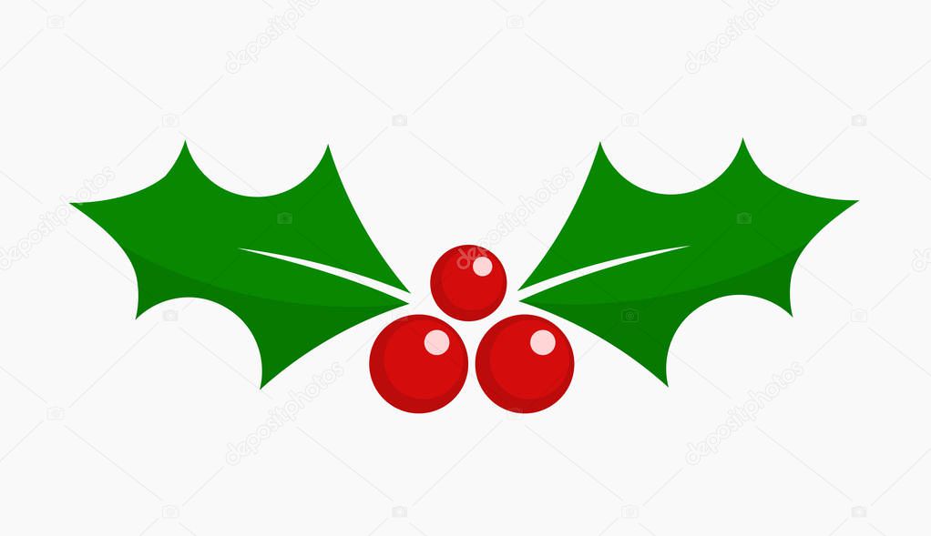 Christmas holly berry leaf icon. Vector illustration.