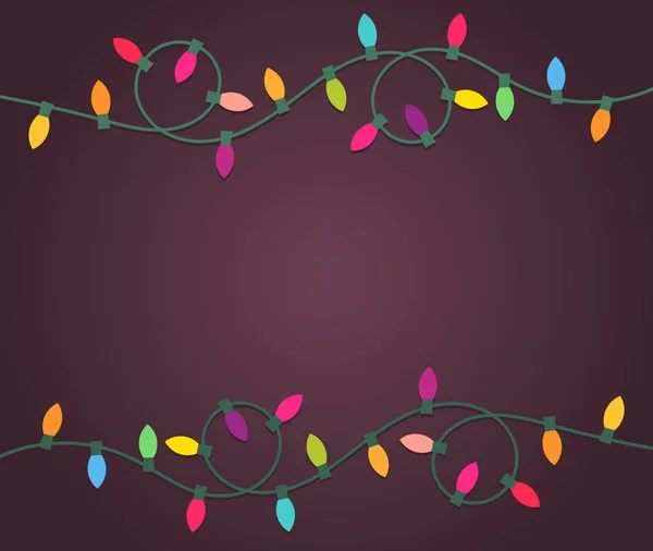 Rand Van Kleurrijke Kerstverlichting Gloeien Donkere Achtergrond Vectorillustratie — Stockvector