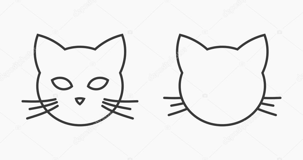 Cat head face line icons. Vector illustration.