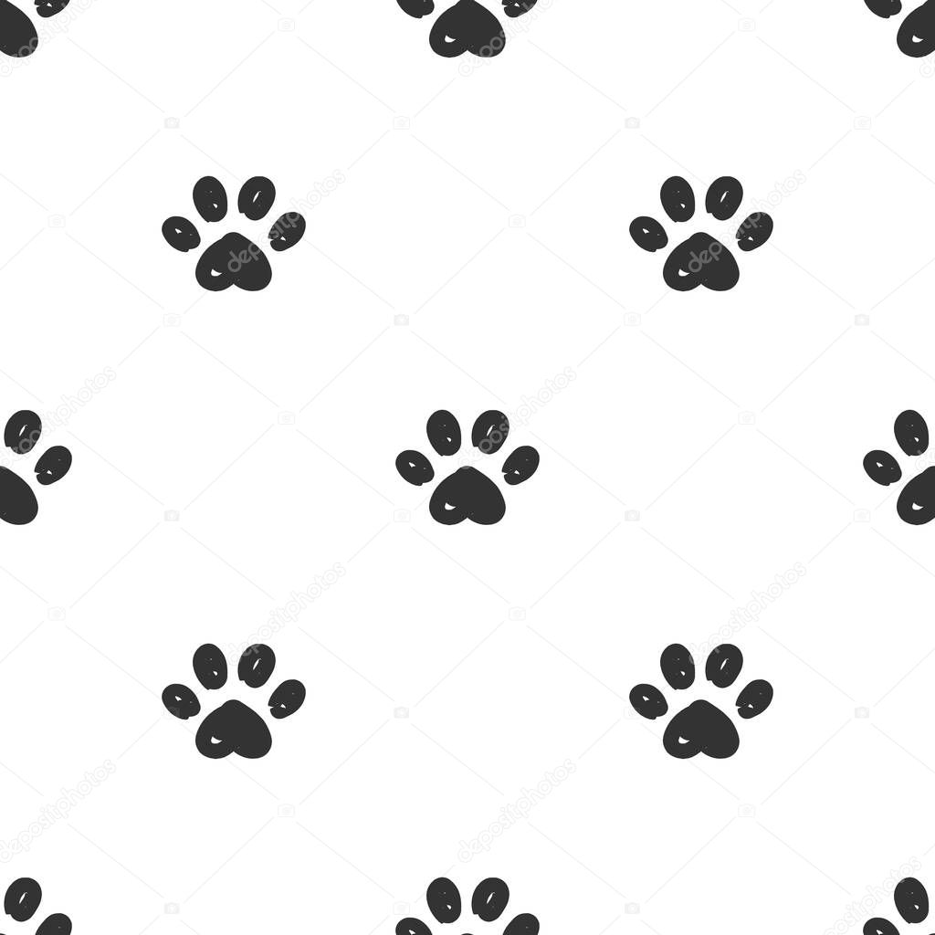 Cat paws prints seamless pattern. Vector illustration.