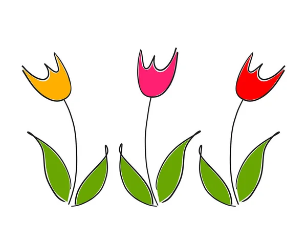 Renkli Lale Bahar Çiçek Doodle Stil Vektör Çizim — Stok Vektör