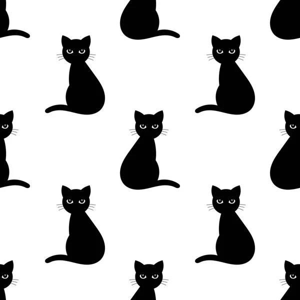 Zwarte Katten Naadloze Patroon Vectorillustratie — Stockvector