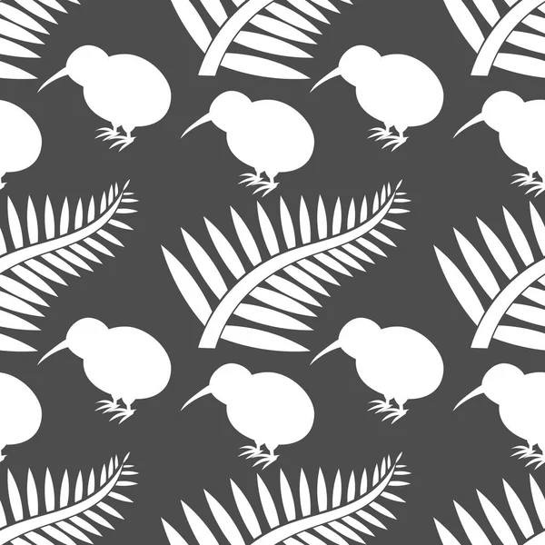 Kiwi Bird Fern Leaf New Zealand Symbols Seamless Pattern Vector Stock Vector