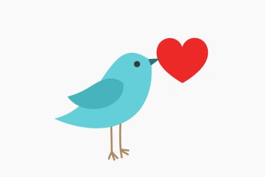 Kırmızı kalpli şirin mavi kuş. 