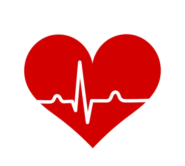 Red heart with ECG heartbeat rhythm line graph icon. — Stock Vector
