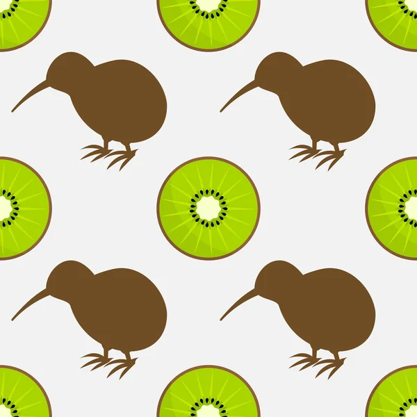 Kiwi-Vögel und Früchte nahtlose Muster. — Stockvektor