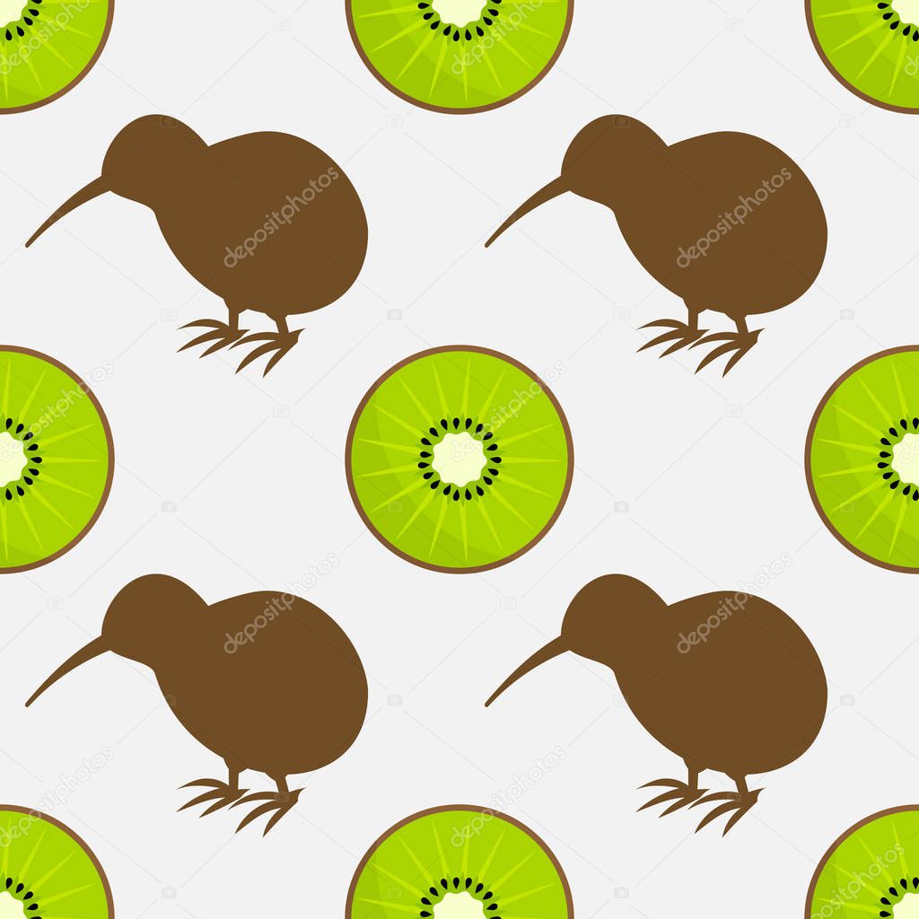 Kiwi birds and fruit seamless pattern.