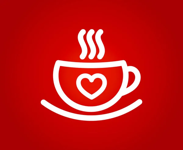 Xícara de café com coração no fundo vermelho . —  Vetores de Stock