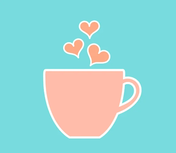 Pastel xícara de café com corações . — Vetor de Stock