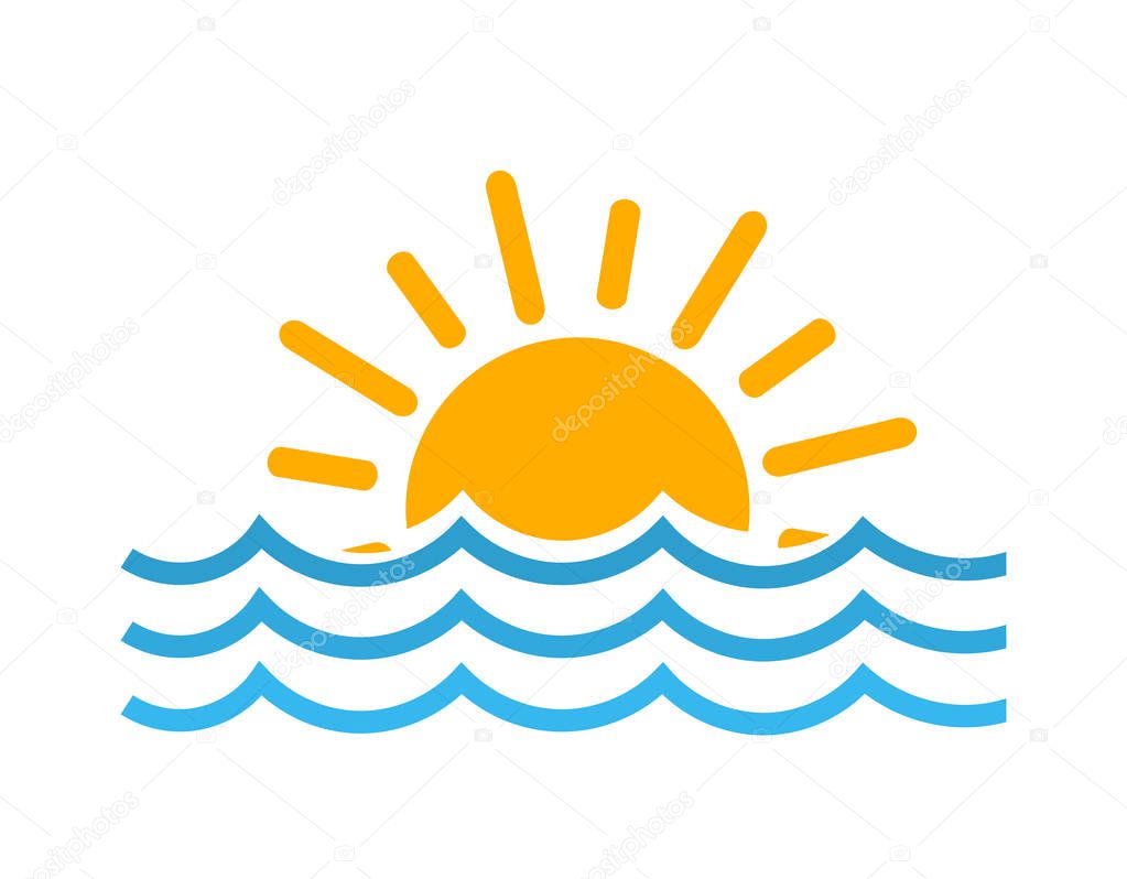 Sun and sea waves symbol  illustration.