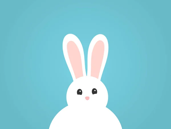 Adorable lapin blanc moelleux sur fond bleu . — Image vectorielle