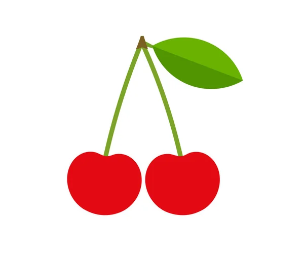 Deux cerises rouges avec icône de feuille . — Image vectorielle