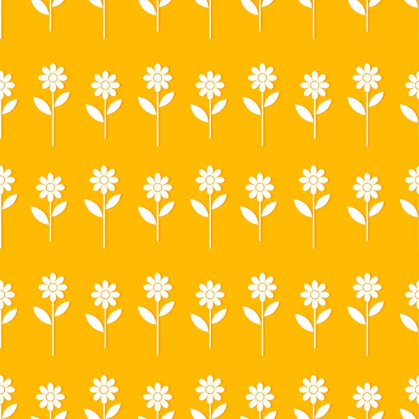 White flowers on orange background seamless pattern. — Stock Vector