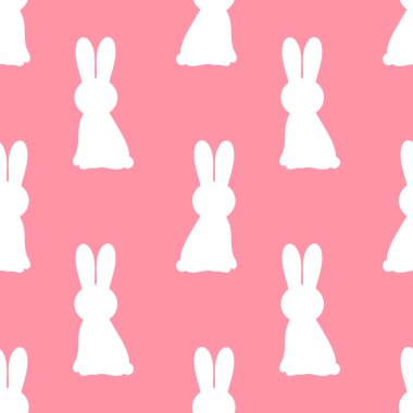 Pembe bir arka plan üzerinde beyaz Paskalya tavşanları.