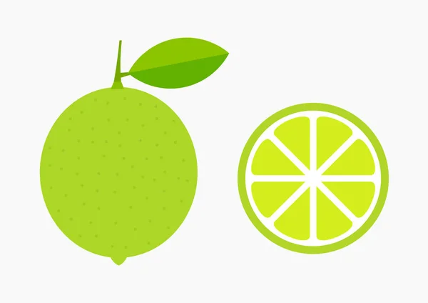 Zielone limonkowe owoce cytrusowe i ikony plasterków. — Wektor stockowy