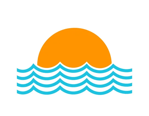 Pôr do sol e ícone de símbolo de ondas mar . —  Vetores de Stock