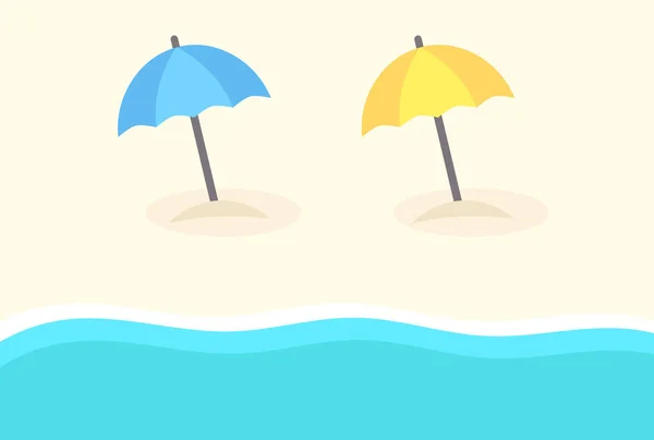 Plážové deštníky a mořská vlna. — Stockový vektor