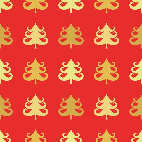 Arbres de Noël motif or sur fond rouge . — Image vectorielle