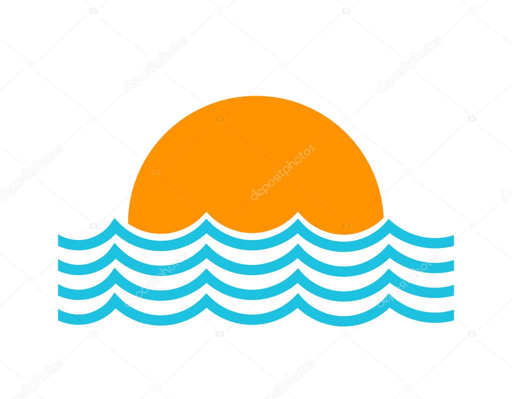 Sun setting and sea waves symbol icon. Vector illustration.