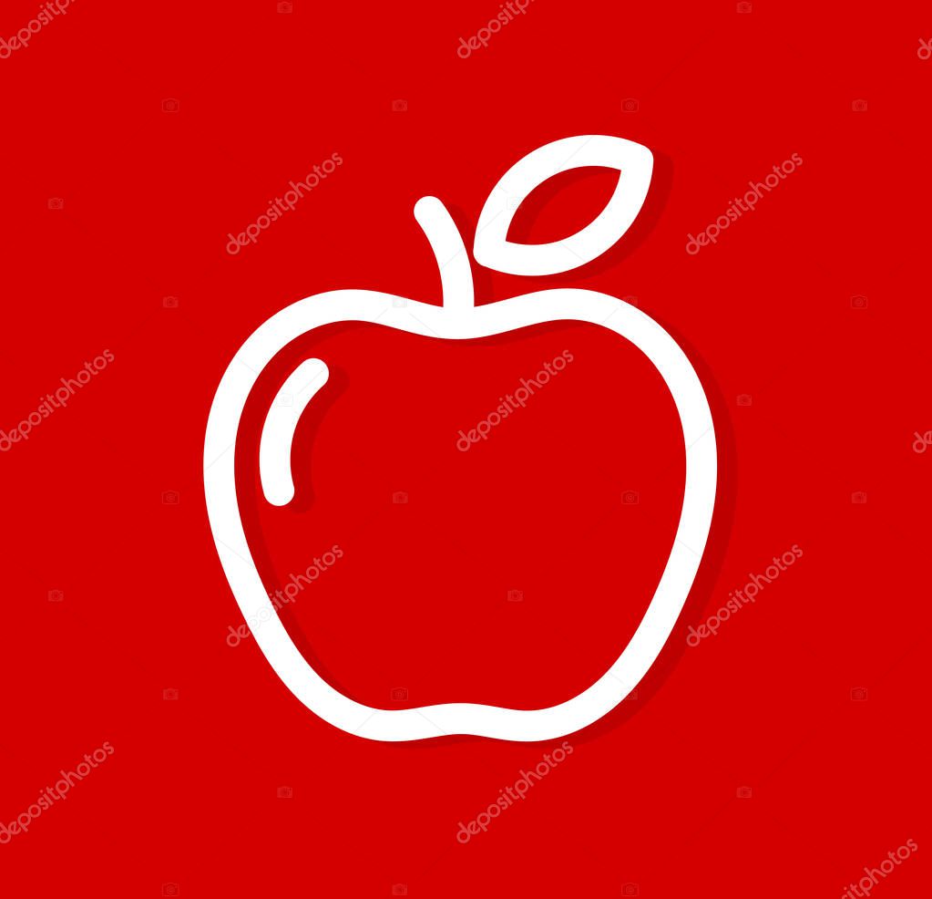 Apple white line icon vector on red background.