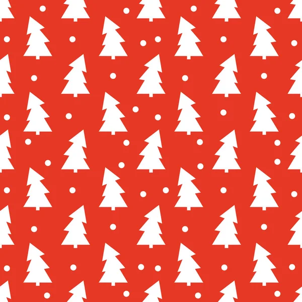 Weiße Weihnachtsbäume und Schnee auf rotem Hintergrund — Stockvektor