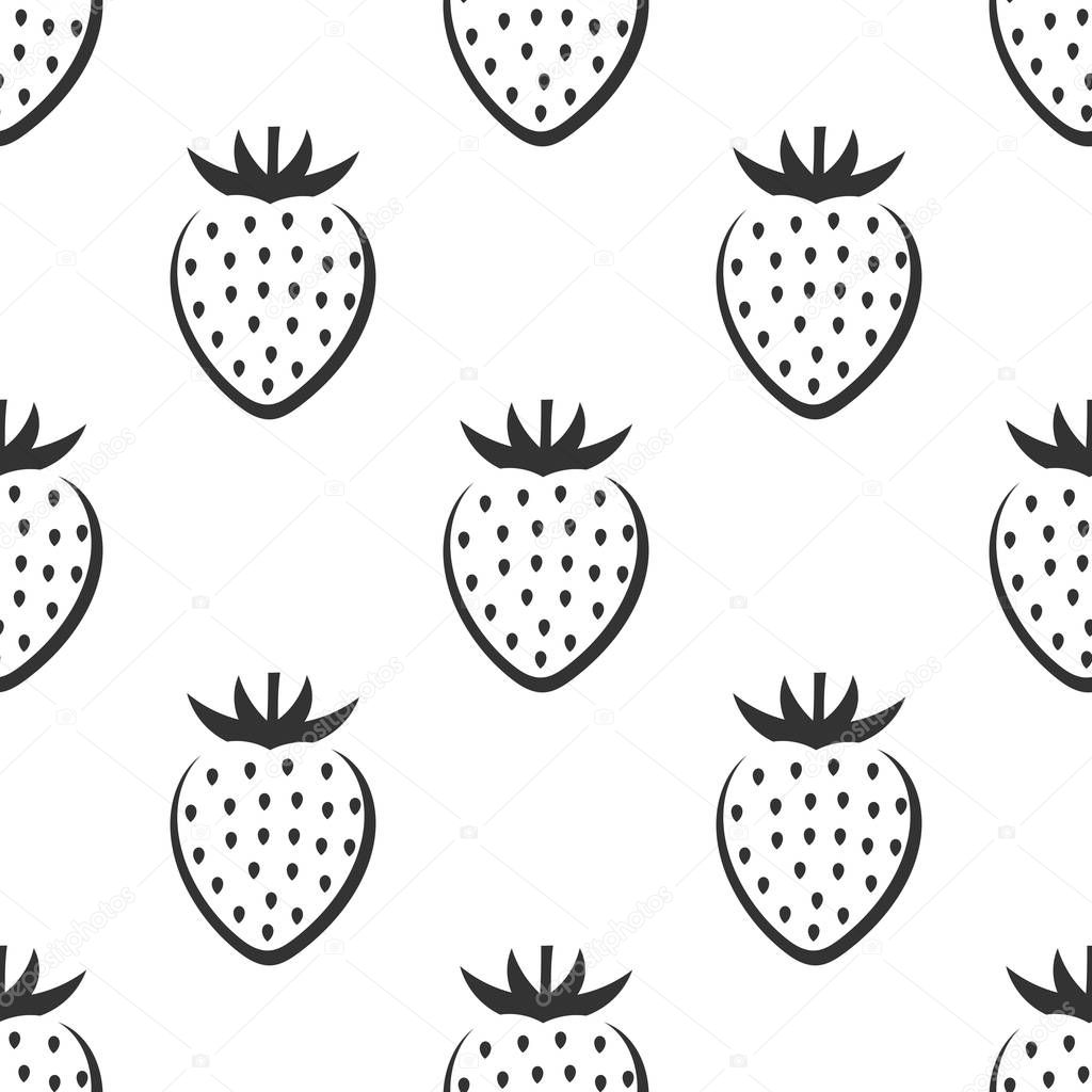 Strawberry fruit seamless black and white pattern.