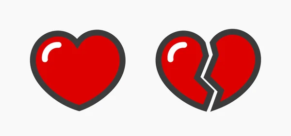 Two red hearts icons - whole and broken. — Stock Vector