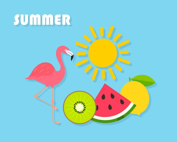 Kleurrijke zonnige zomer symbolen op blauwe achtergrond. — Stockvector