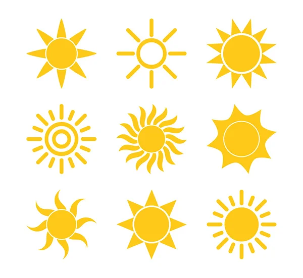 Sonnensymbole gesetzt, flache Designelemente. — Stockvektor