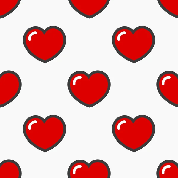 Rote Herzen mit umrissenem nahtlosem Muster. — Stockvektor