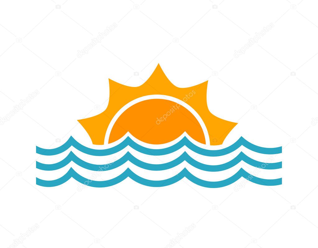 Sun and sea waves symbol.
