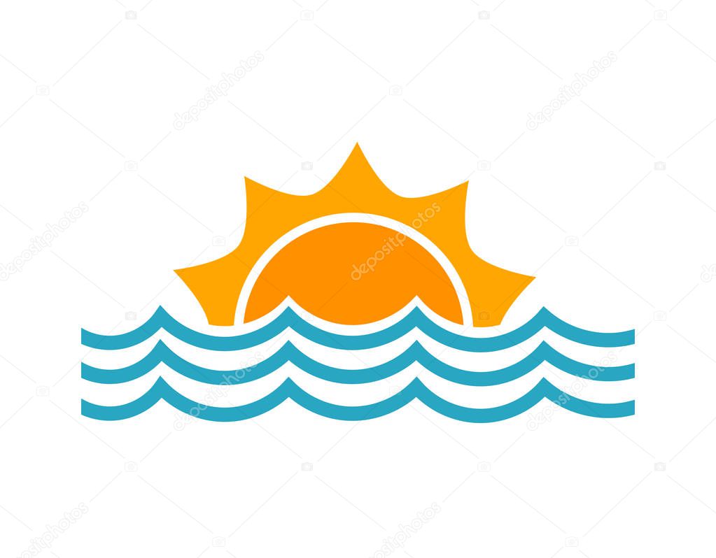 Sun and sea waves symbol. Vector  illustration.