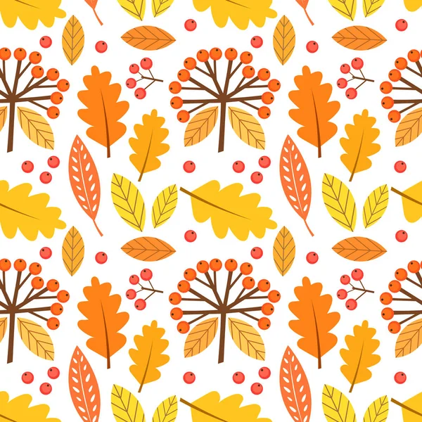 Herbstblätter und Beeren nahtloses Muster. — Stockvektor