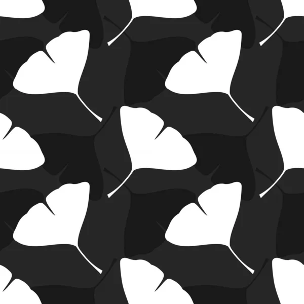 Ginkgo biloba blad sömlös svart och vitt mönster. — Stock vektor